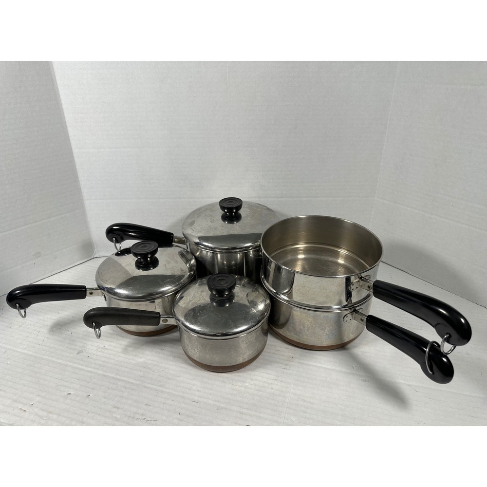 Vintage Revere Ware 1801 Copper Bottom Saucepan Set 1 1.5 2 3 Qt Pots Lids USA